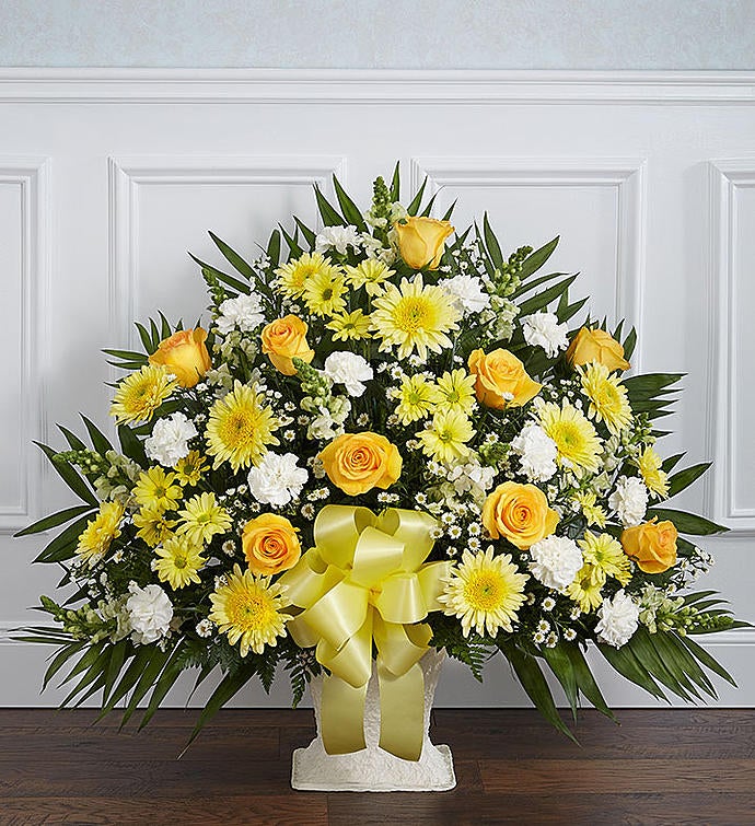 Heartfelt Tribute™ Yellow Floor Basket Arrangement